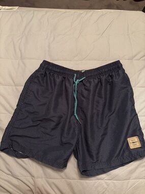 Spicy Tuna Navy Blue Men's Swim Shorts with Teal Drawstring